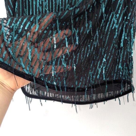 Avec Les Filles Sequined Fringed Short Skirt Flapper Sequins Black Blue Green - Picture 6 of 8